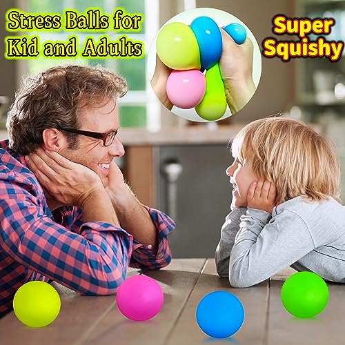 JIAHO 4 Pack Glow in the Dark Squishy Stress Balls – 2.4-Inch Sticky Dough Balls for Stress Relief, Sensory Play, Party Favors