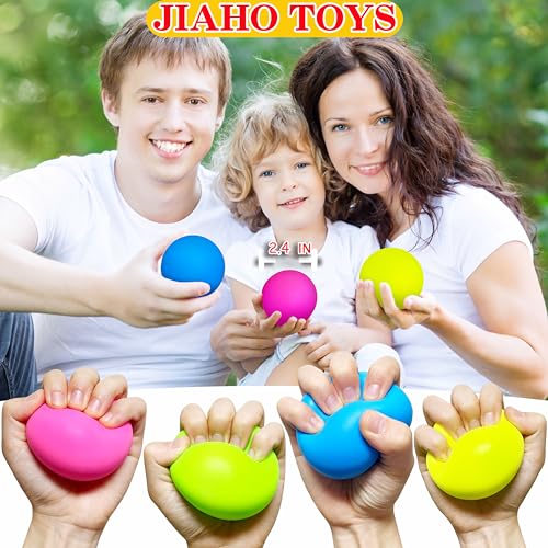 JIAHO 4 Pack Glow in the Dark Squishy Stress Balls – 2.4-Inch Sticky Dough Balls for Stress Relief, Sensory Play, Party Favors