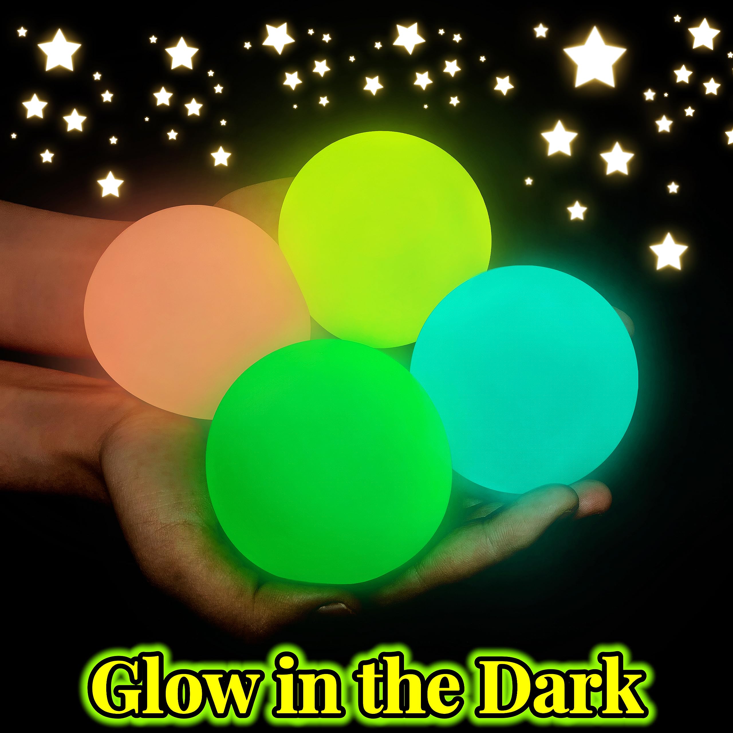 JIAHO 4 Pack Glow in the Dark Squishy Stress Balls – 2.4-Inch Sticky Dough Balls for Stress Relief, Sensory Play, Party Favors