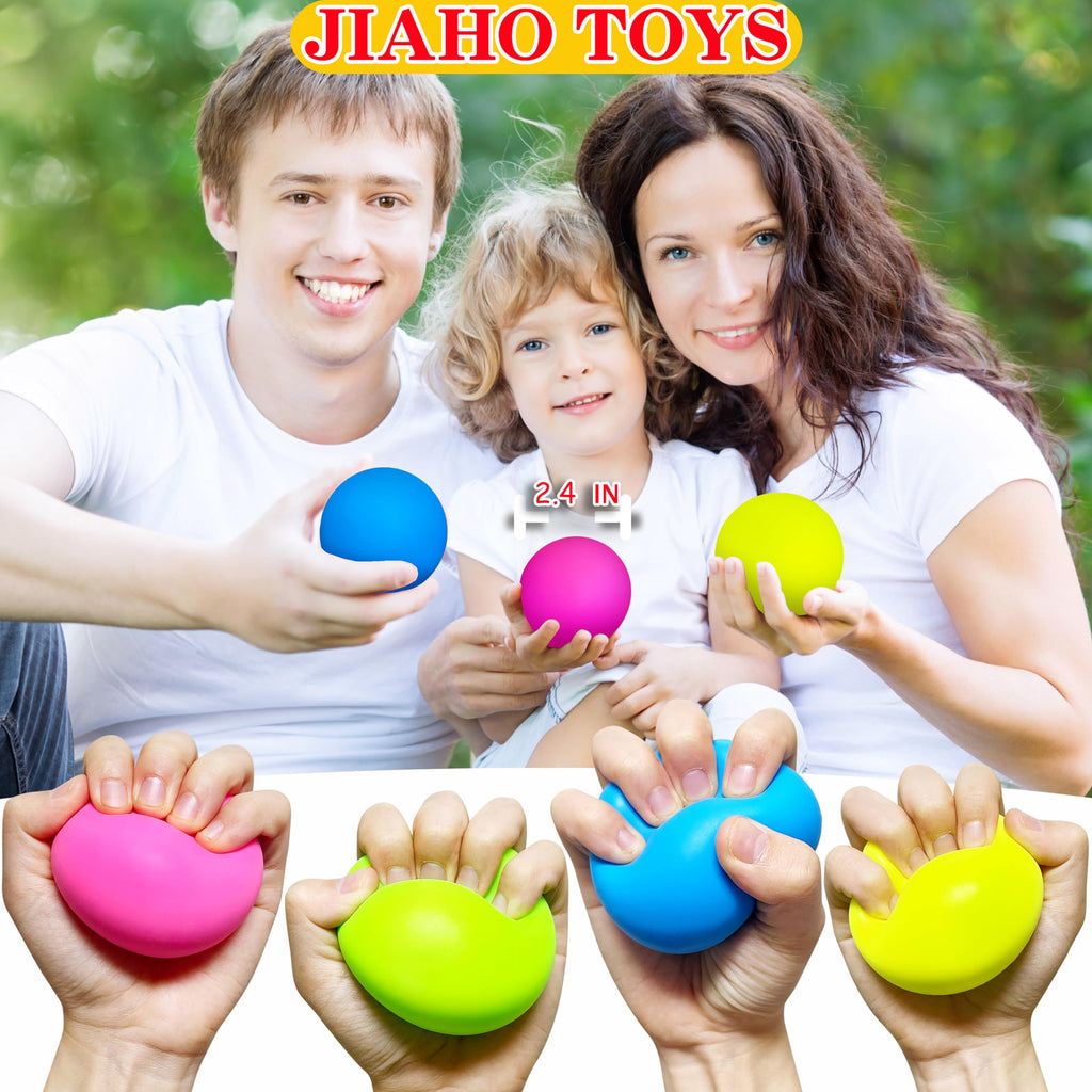 JIAHO 4 Pack Glow in the Dark Squishy Stress Balls – 2.4-Inch Sticky Dough Balls for Stress Relief, Sensory Play, Party Favors