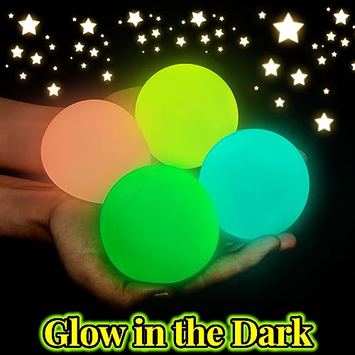 JIAHO 4 Pack Glow in the Dark Squishy Stress Balls – 2.4-Inch Sticky Dough Balls for Stress Relief, Sensory Play, Party Favors