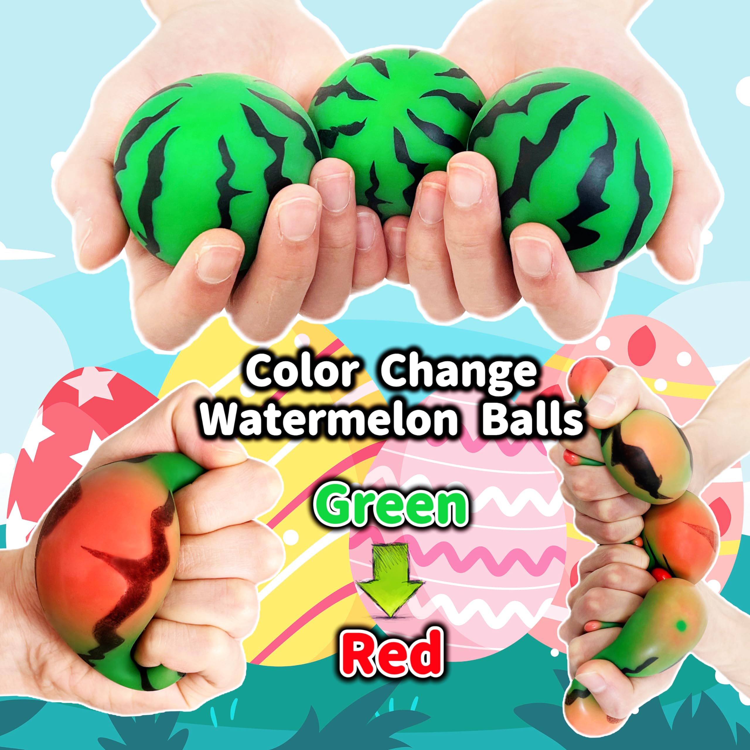 JIAHO Squishy Watermelon Stress Ball – Color-Changing, Soft TPR Fidget Toy for Kids & Adults