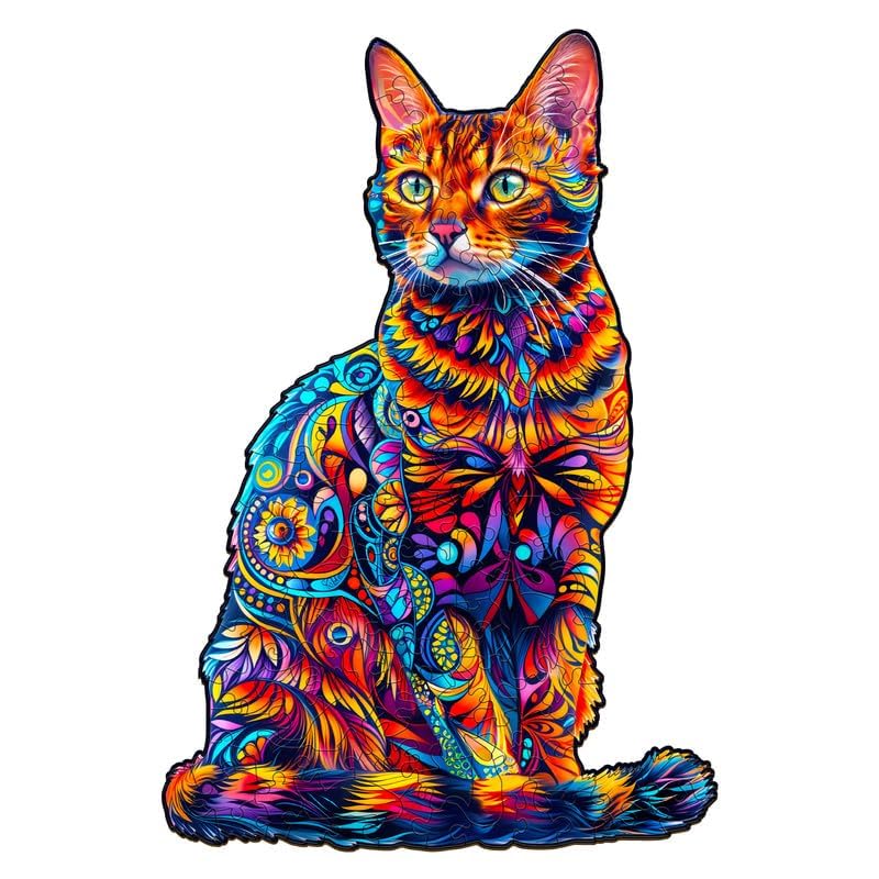 Jigfoxy Cat Wooden Puzzle for Adults – 75pc Unique Animal Shape Jigsaw, S-8.4x5.7in