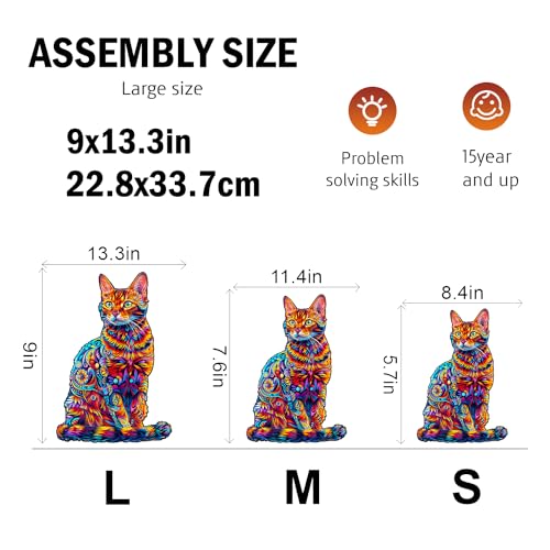 Jigfoxy Cat Wooden Puzzle for Adults – 75pc Unique Animal Shape Jigsaw, S-8.4x5.7in