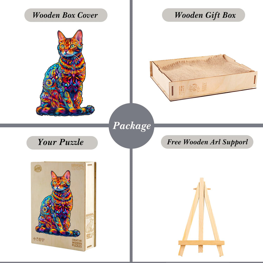 Jigfoxy Cat Wooden Puzzle for Adults – 75pc Unique Animal Shape Jigsaw, S-8.4x5.7in
