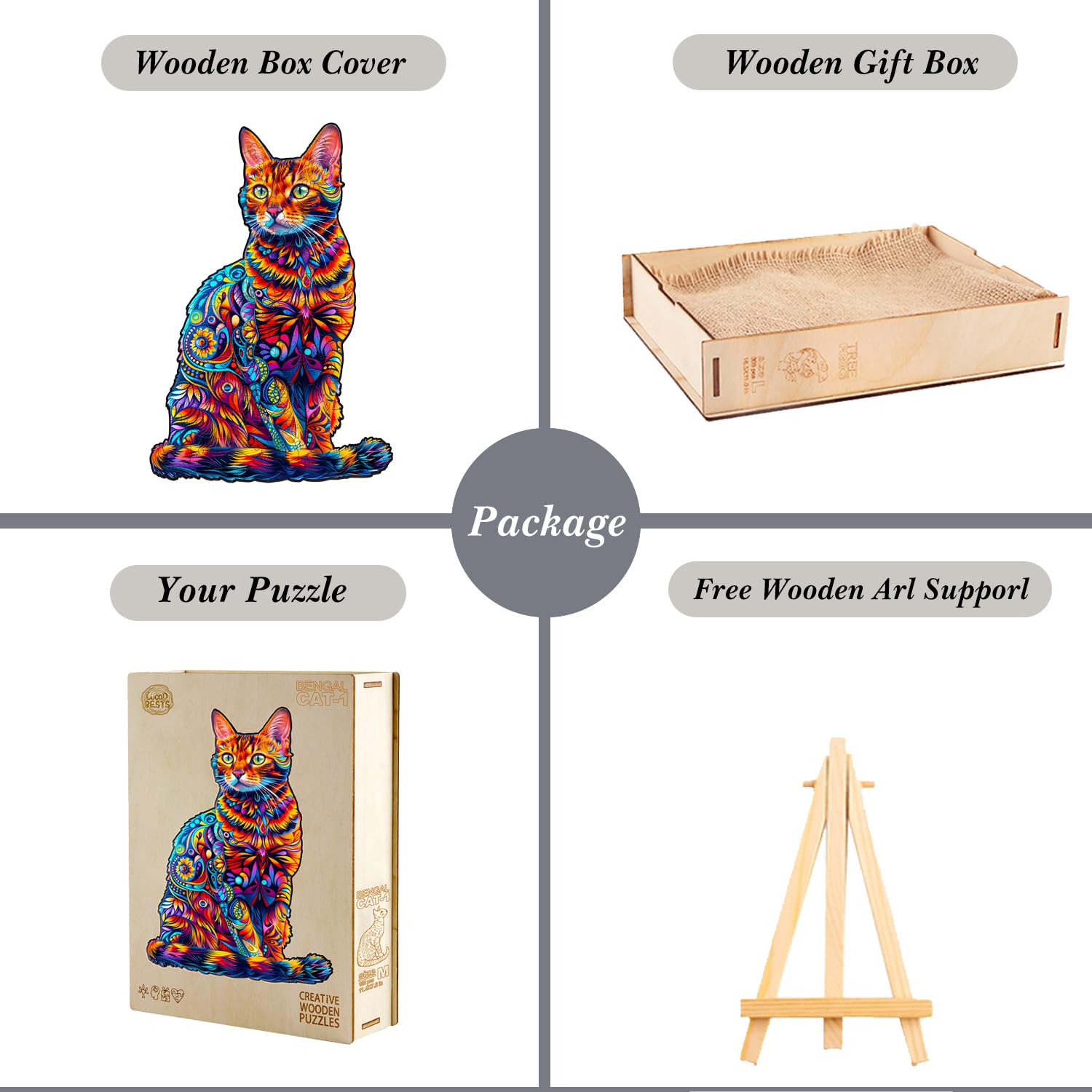 Jigfoxy Cat Wooden Puzzle for Adults – 75pc Unique Animal Shape Jigsaw, S-8.4x5.7in