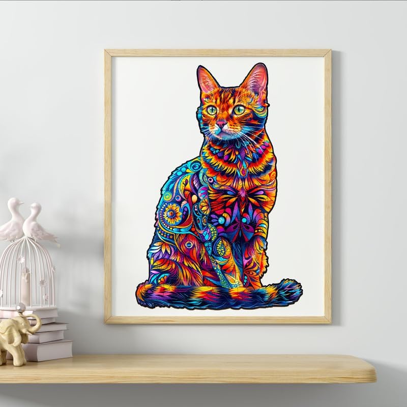 Jigfoxy Cat Wooden Puzzle for Adults – 75pc Unique Animal Shape Jigsaw, S-8.4x5.7in