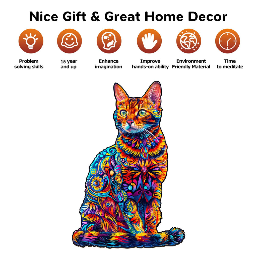 Jigfoxy Cat Wooden Puzzle for Adults – 75pc Unique Animal Shape Jigsaw, S-8.4x5.7in