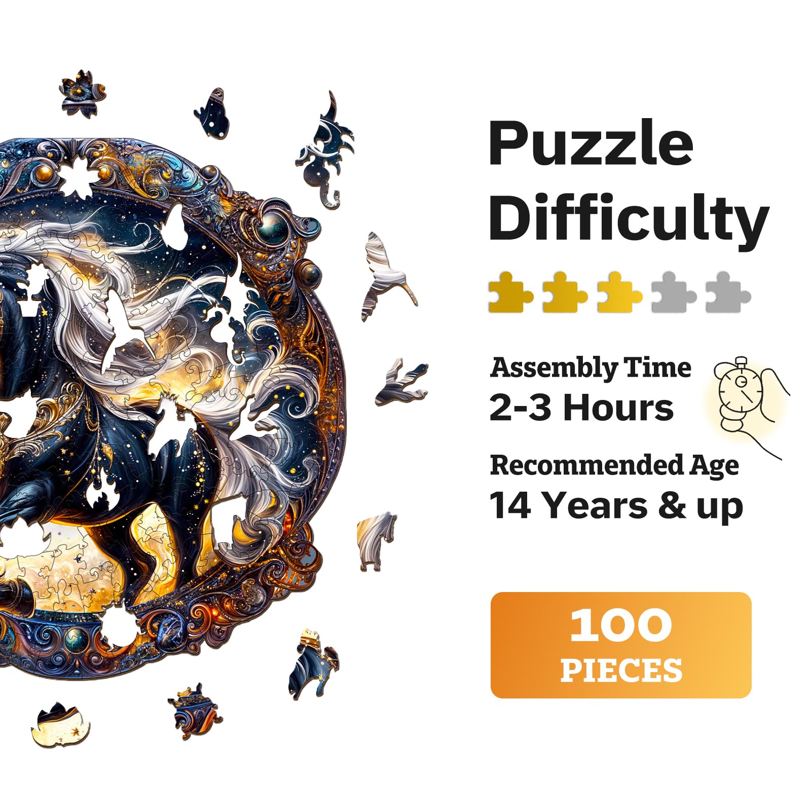 Jigfoxy Horse Wooden Puzzle for Adults – 100-Piece Animal-Shaped Jigsaw, Eco-Friendly Laser-Cut Wood, Unique Silhouettes, Gift Box (8.5x8.5 inches)