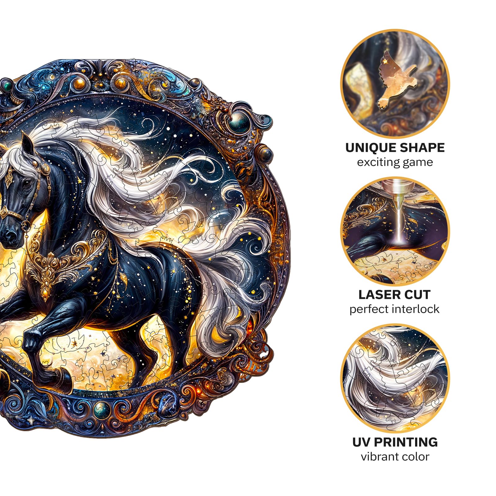 Jigfoxy Horse Wooden Puzzle for Adults – 100-Piece Animal-Shaped Jigsaw, Eco-Friendly Laser-Cut Wood, Unique Silhouettes, Gift Box (8.5x8.5 inches)