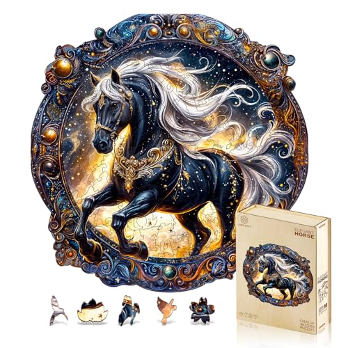 Jigfoxy Horse Wooden Puzzle for Adults – 100-Piece Animal-Shaped Jigsaw, Eco-Friendly Laser-Cut Wood, Unique Silhouettes, Gift Box (8.5x8.5 inches)