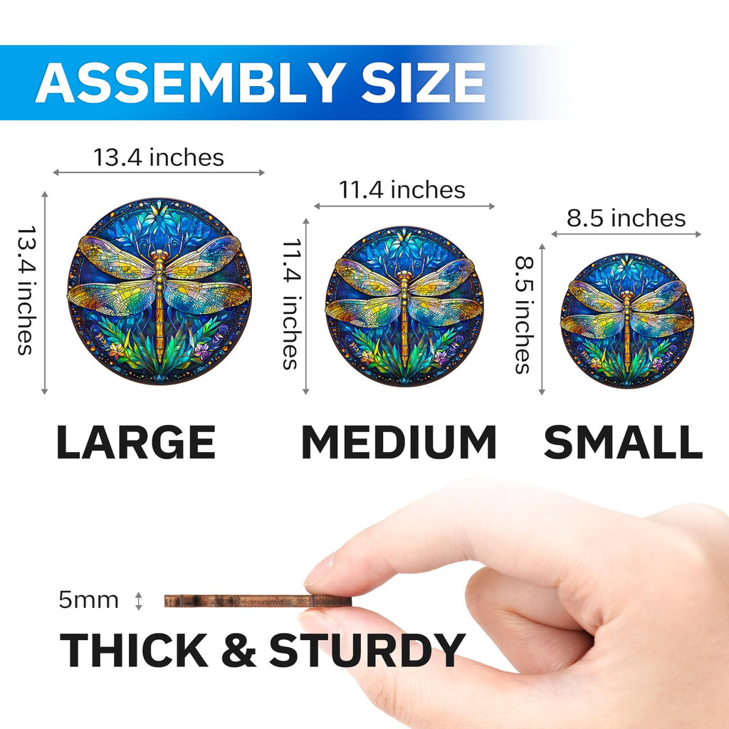 Jigfoxy Retro Dragonfly Wooden Puzzle - 100 Piece Adult Jigsaw, 8.5x8.5 inch