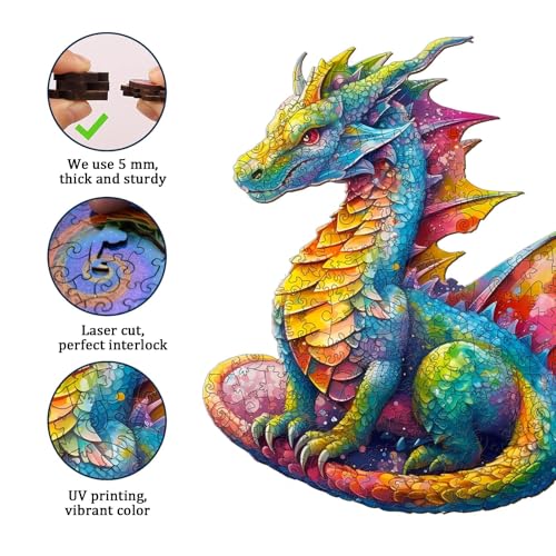 Jigfoxy Wooden Dragon Puzzle for Adults – 100-Piece Animal-Shaped Jigsaw