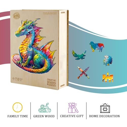 Jigfoxy Wooden Dragon Puzzle for Adults – 100-Piece Animal-Shaped Jigsaw