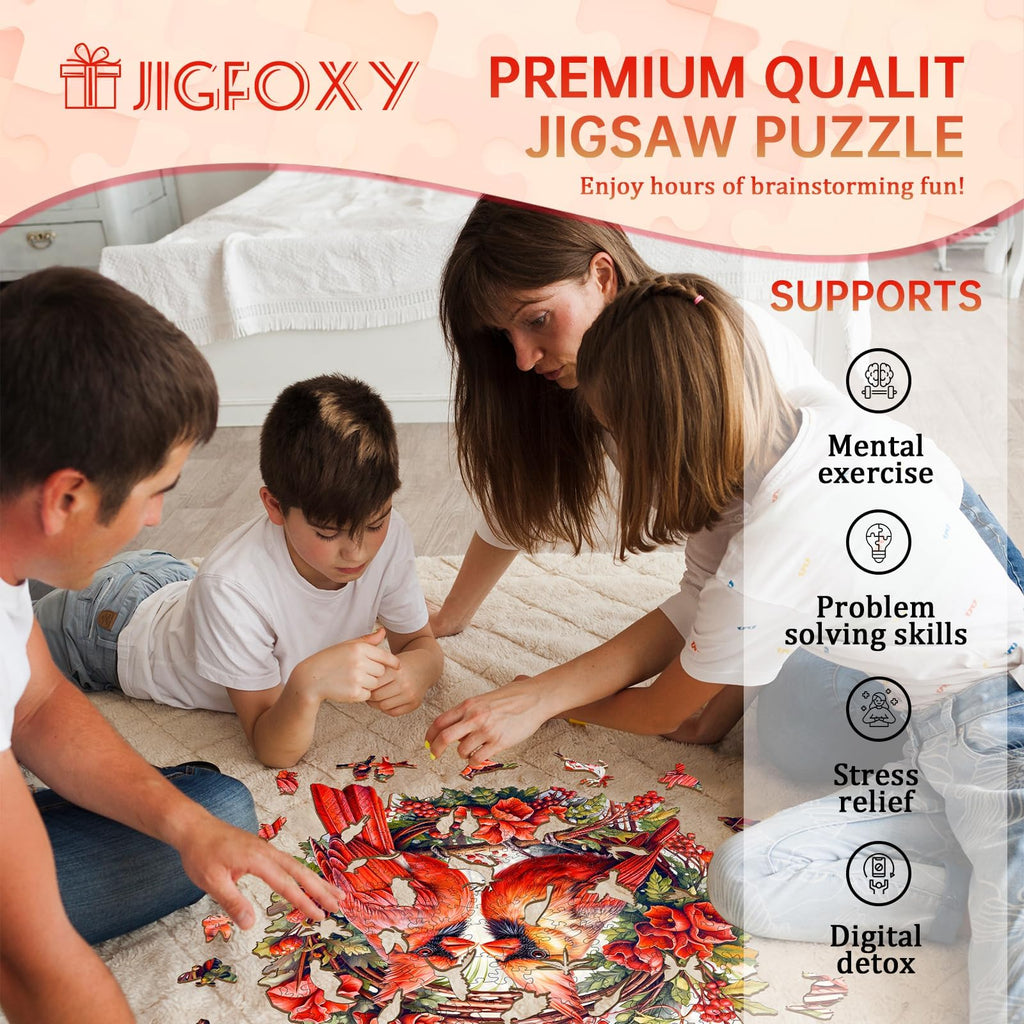 Jigfoxy Wooden Puzzle for Adults – 100-Piece Cardinal Bird Shaped Jigsaw, 8.4x8.3 in, Eco-Friendly Wood
