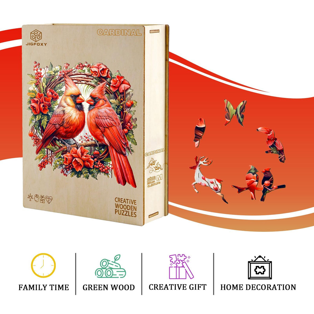 Jigfoxy Wooden Puzzle for Adults – 100-Piece Cardinal Bird Shaped Jigsaw, 8.4x8.3 in, Eco-Friendly Wood