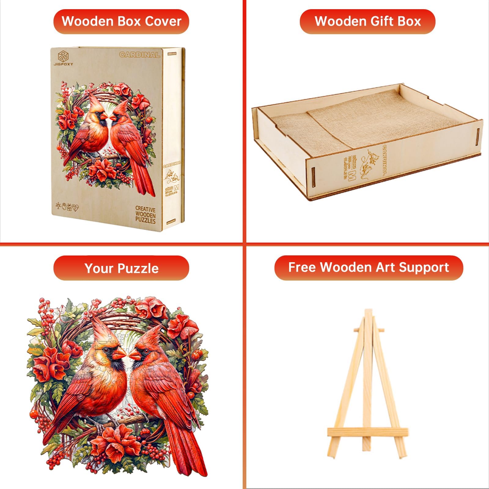 Jigfoxy Wooden Puzzle for Adults – 100-Piece Cardinal Bird Shaped Jigsaw, 8.4x8.3 in, Eco-Friendly Wood