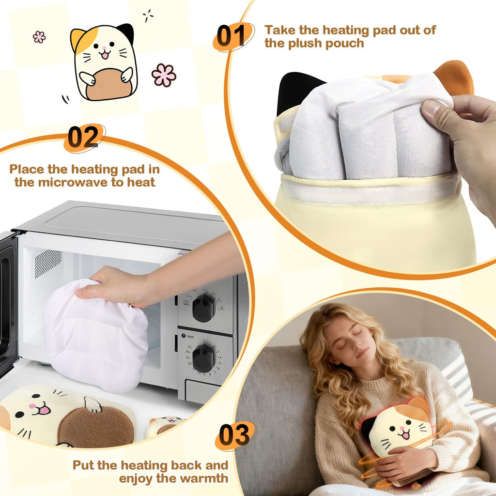 JILPAK Microwavable Cat Plush Heating Pad - Lavender Scented Warm Compress for Cramps & Muscle Relief