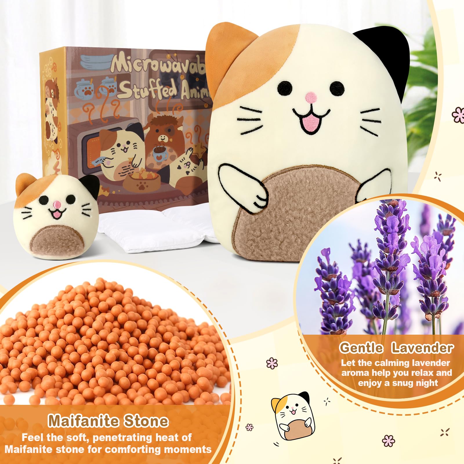 JILPAK Microwavable Cat Plush Heating Pad - Lavender Scented Warm Compress for Cramps & Muscle Relief