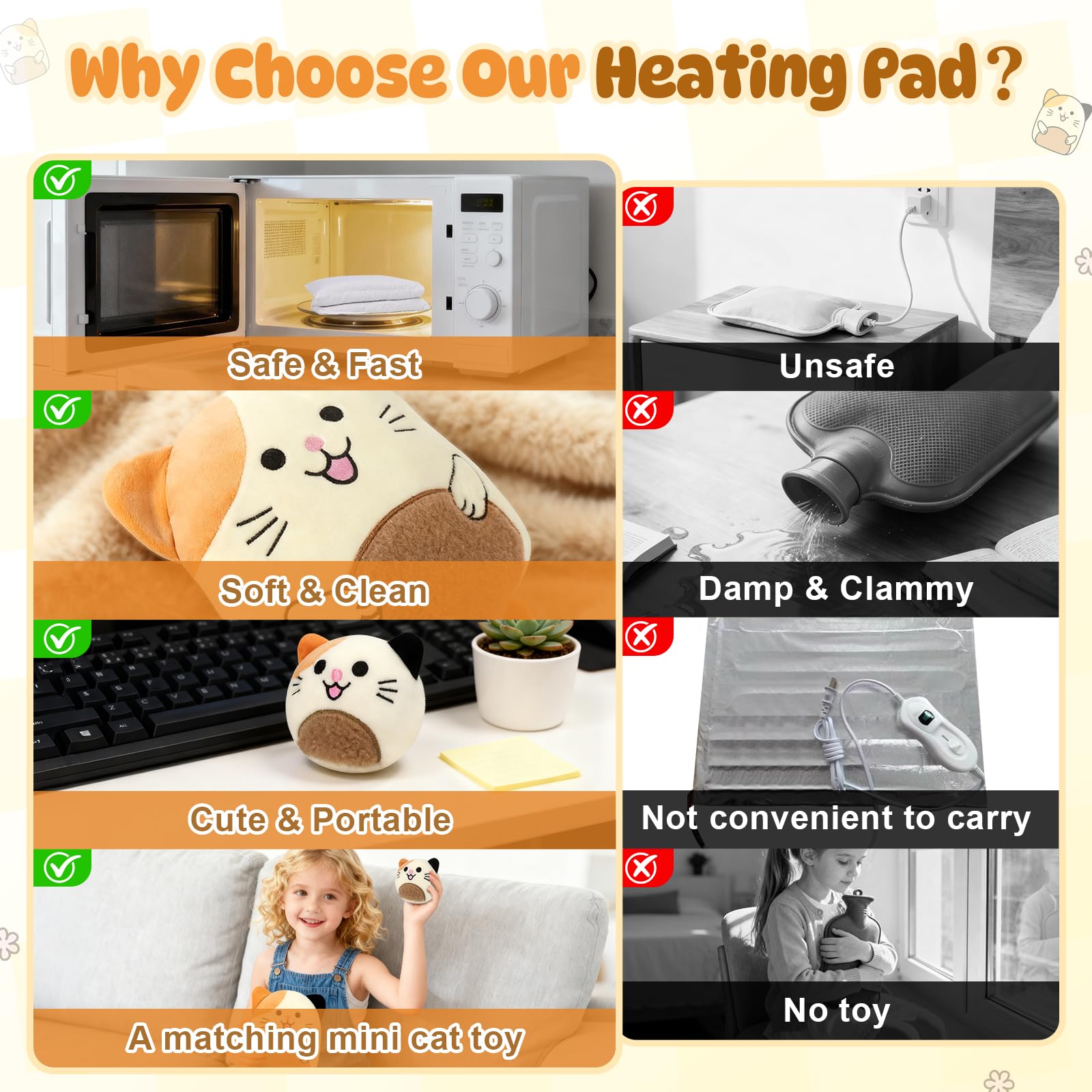 JILPAK Microwavable Cat Plush Heating Pad - Lavender Scented Warm Compress for Cramps & Muscle Relief