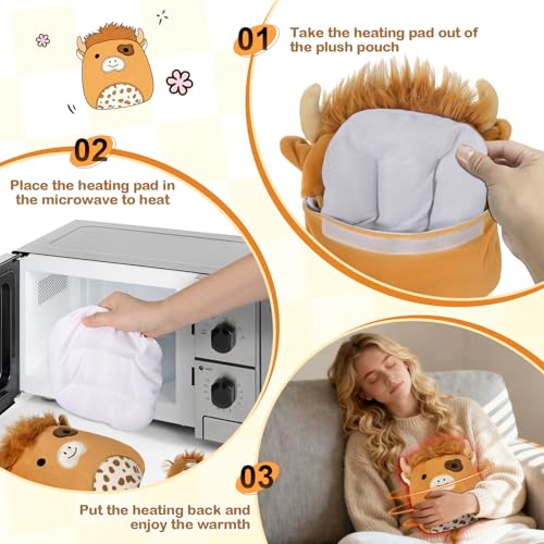 JILPAK Microwavable Highland Cow Heating Pad – Lavender Scented, Weighted Plush for Cramps & Stress Relief, Includes Mini Cow