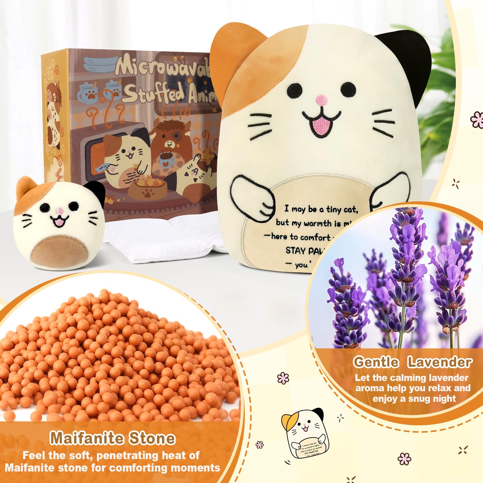 JILPAK Microwavable Plush Cat Heating Pad – Lavender Scented, Soothing Cuddle Gift