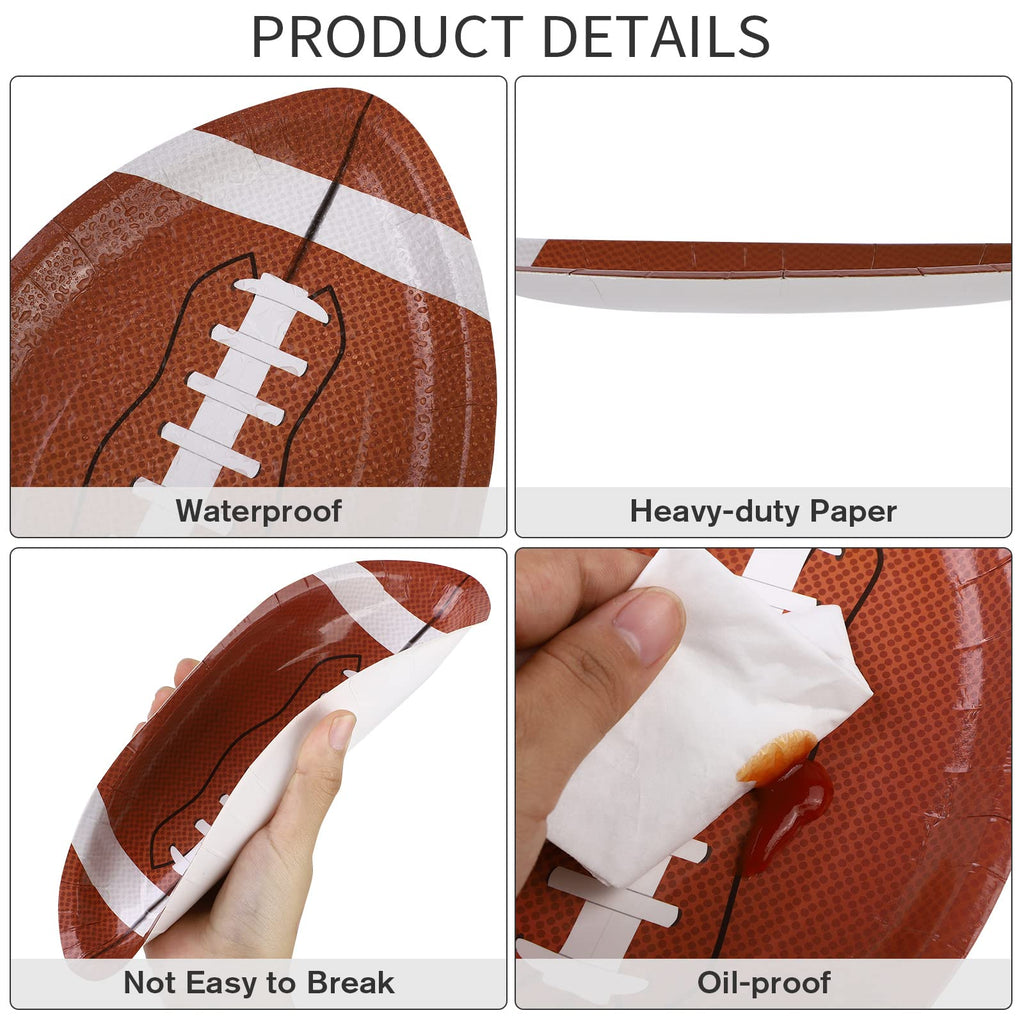 JimysCo Football Shaped Paper Plates (50-Pack) - 9.4 x 5.9 Inch Disposable Party Supplies