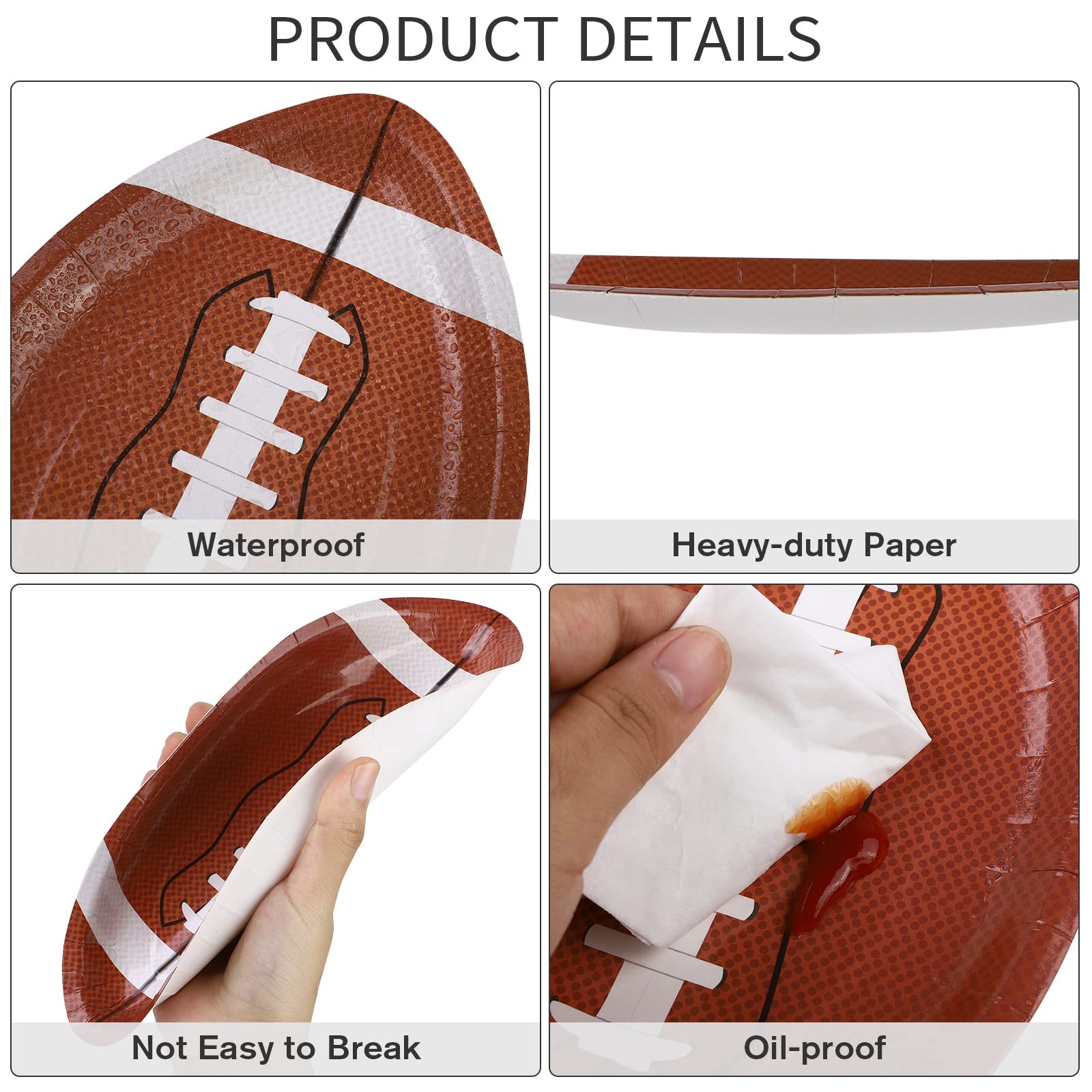 JimysCo Football Shaped Paper Plates (50-Pack) - 9.4 x 5.9 Inch Disposable Party Supplies