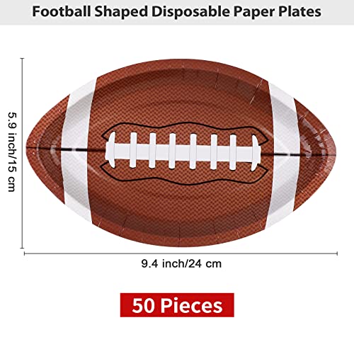 JimysCo Football Shaped Paper Plates (50-Pack) - 9.4 x 5.9 Inch Disposable Party Supplies