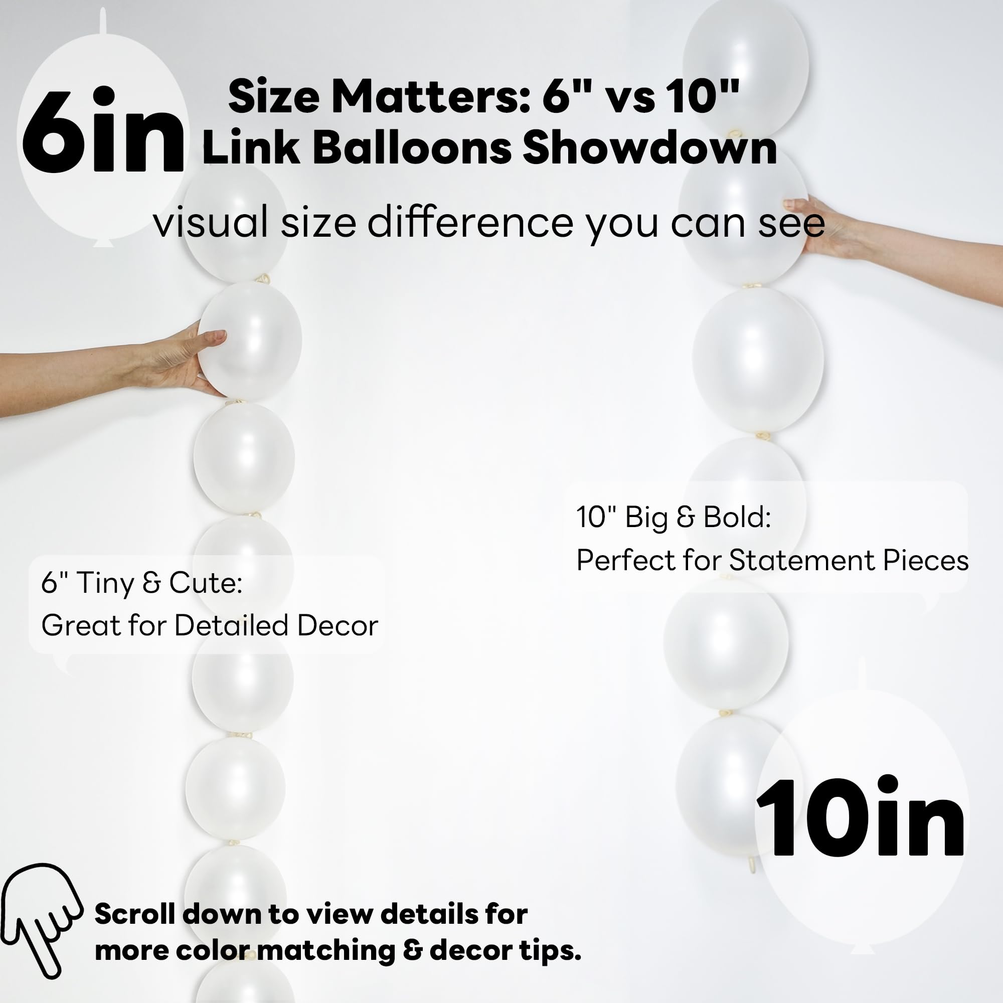 JINUPHION 100-Pack 6-Inch White Metallic Link Balloons for Balloon Chains, Walls, and Party Decorations