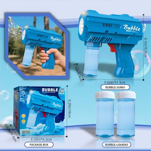 JinXinYao Blue 10-Hole Light-Up Bubble Gun for Kids - Automatic LED Bubble Machine with Refill Solution for Indoor Outdoor Parties