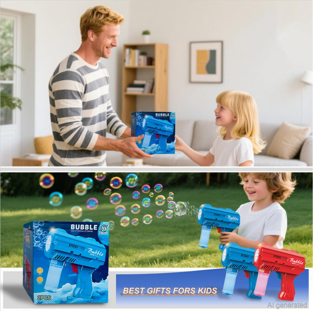 JinXinYao Blue 10-Hole Light-Up Bubble Gun for Kids - Automatic LED Bubble Machine with Refill Solution for Indoor Outdoor Parties