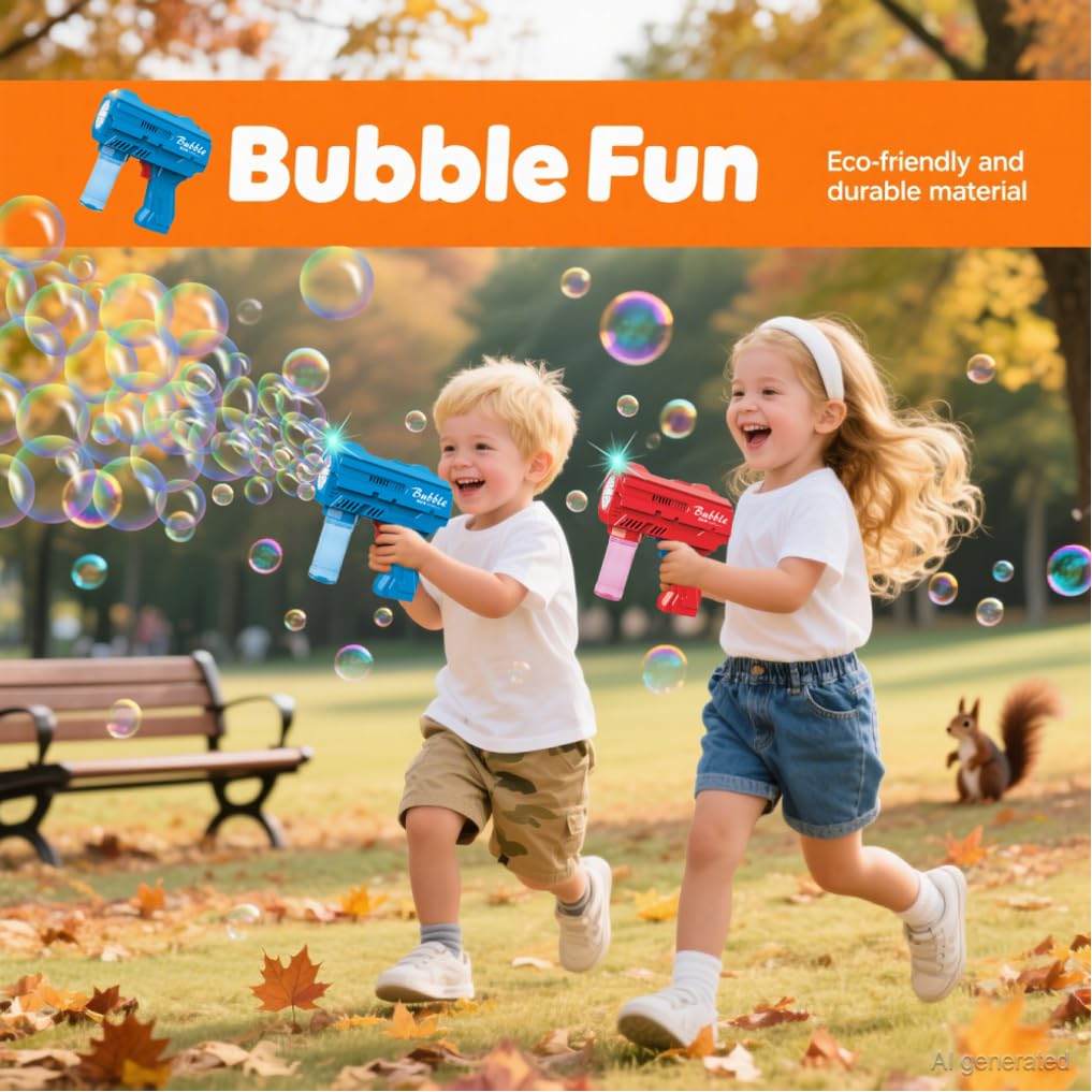 JinXinYao Blue 10-Hole Light-Up Bubble Gun for Kids - Automatic LED Bubble Machine with Refill Solution for Indoor Outdoor Parties