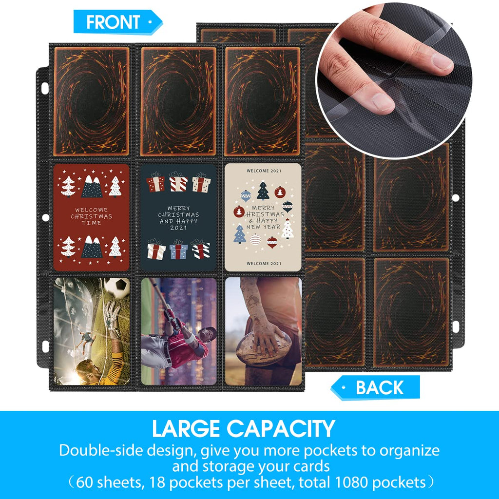 JIQEZNL 1080 Pockets Baseball Card Sleeves – 60 Premium 9-Pocket Pages for 3-Ring Binder, Double Sided Side-Loading Protector Sheets for Pokemon, Yu-Gi-Oh!, Sports Cards