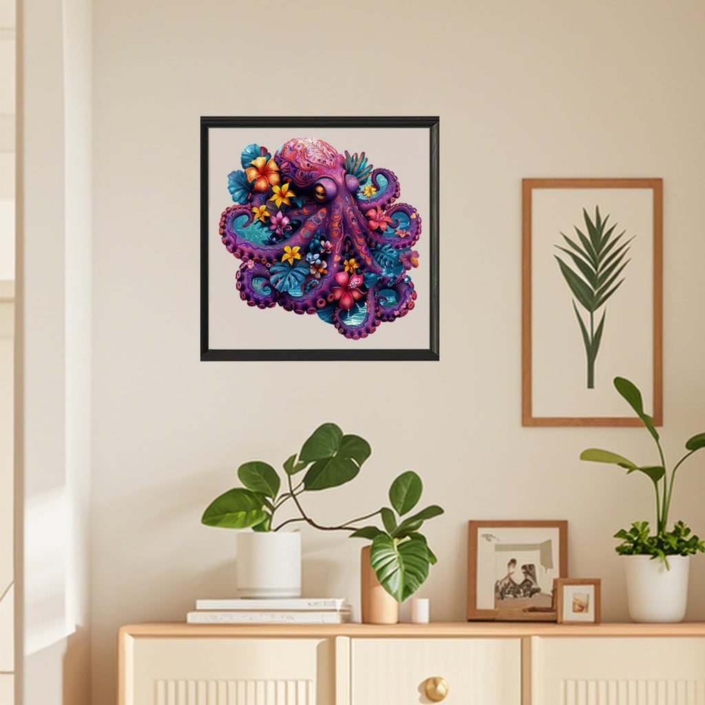 Jiroinlly 200-Piece Wooden Puzzle - Unique Shaped Flower Octopus Jigsaw for Adults & Kids, Stress Relief Home Decor