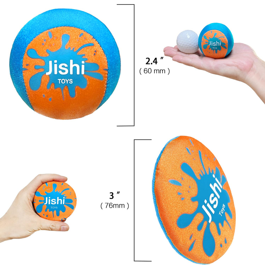 Jishi Water Skipping Balls Set – 4-Piece Pool Toys for Kids & Adults, Bouncing Balls That Skip Over 150 Feet, TPR-GEL, Includes Mesh Bag