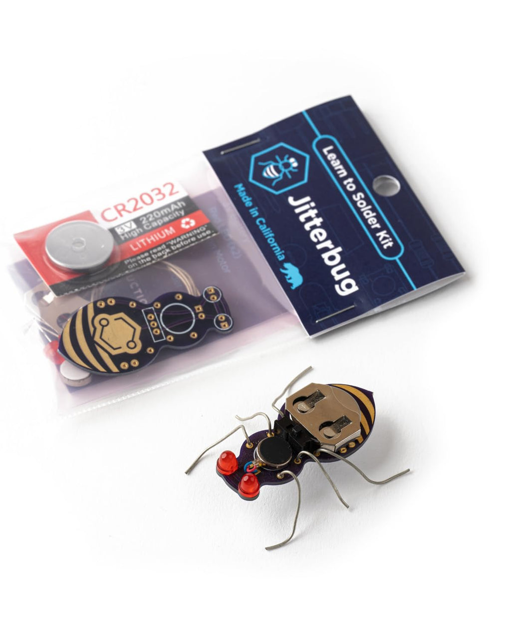 Jitterbug Soldering Kit for Beginners – DIY Insect Circuit with Vibration Motor & LEDs