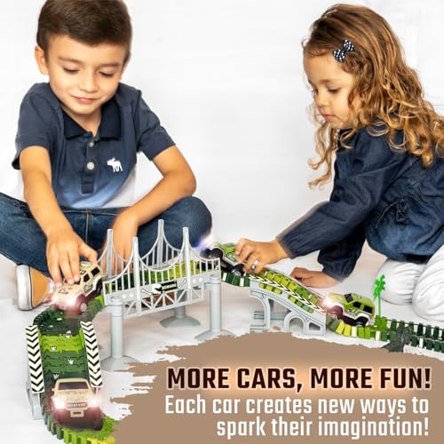 JITTERYGIT Replacement Cars for Tracks – 2-Pack Battery-Powered Dinosaur Jeeps with Decals, Compatible with Most Tracks