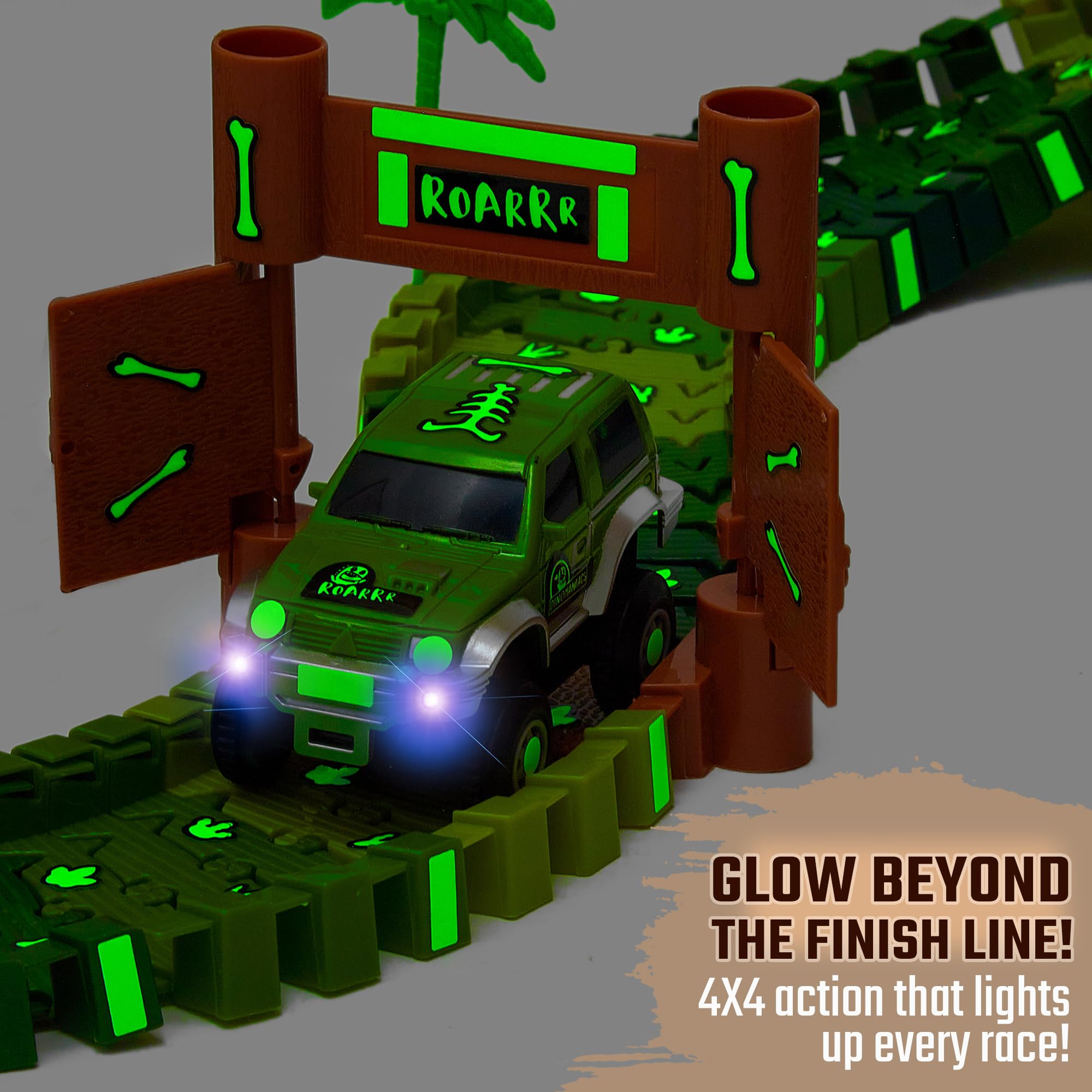 JITTERYGIT Replacement Cars for Tracks – 2-Pack Battery-Powered Dinosaur Jeeps with Decals, Compatible with Most Tracks