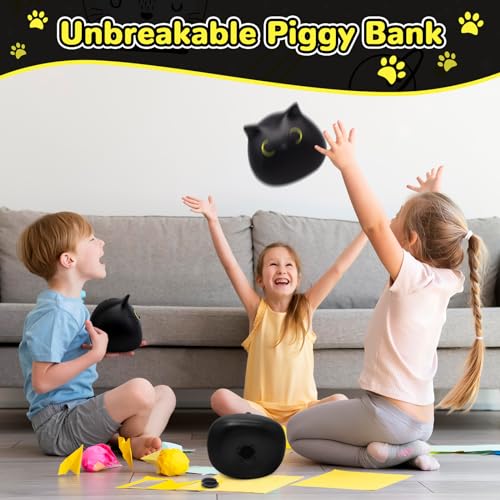 JIZWPOOM Black Cat Piggy Bank for Kids – Unbreakable Money Box with Easy Access, 5.5 x 5 Inches