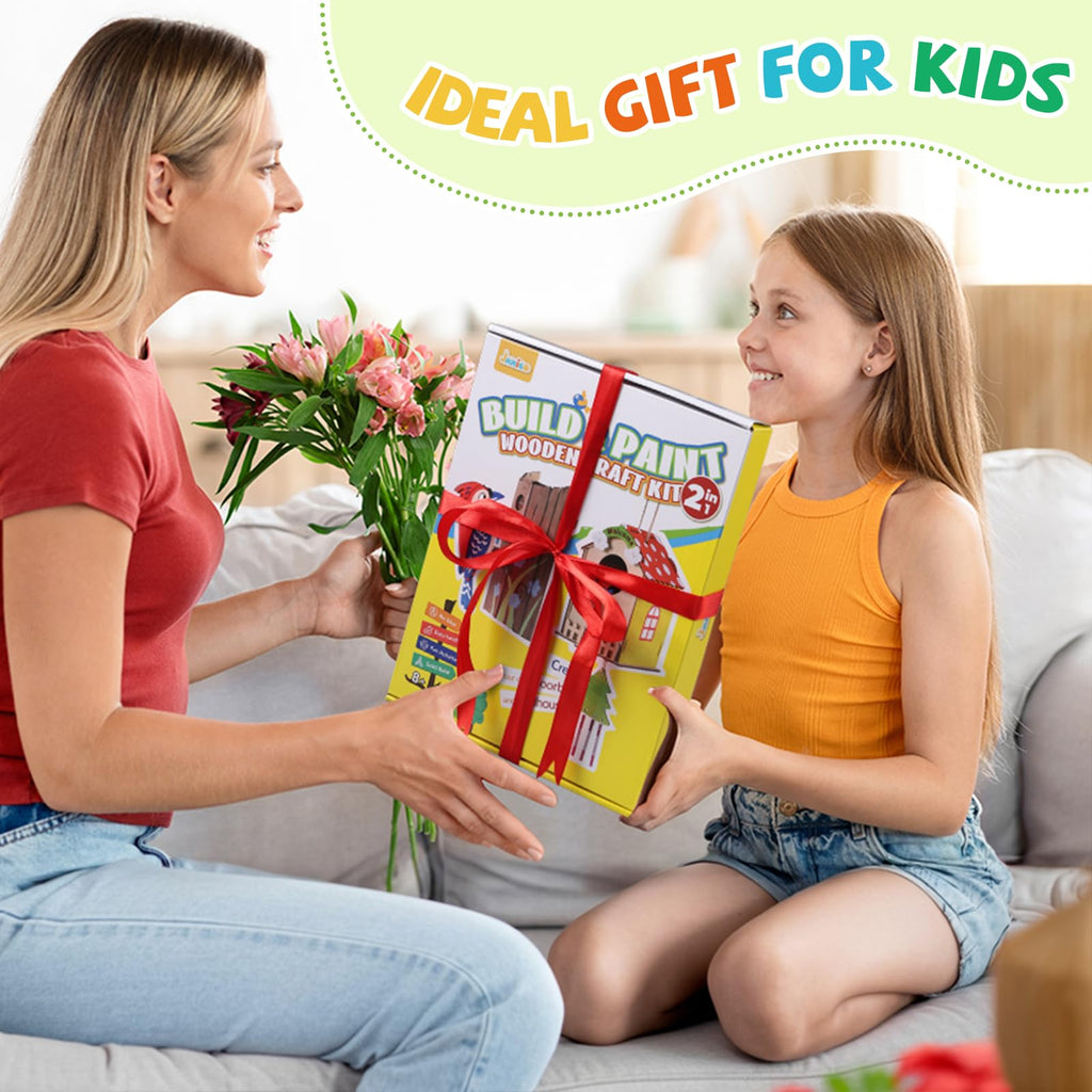 JMMICO Paint Your Own Birdhouses - Wooden Painting Crafts Kit for Kids Ages 8-12, DIY Bird House and Woodpecker Doorbell, All-In-One Set