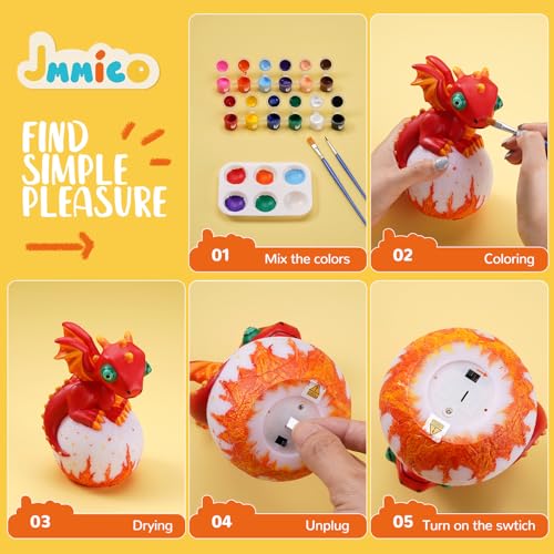 JMMICO Paint Your Own Dragon Lamp Craft Kit | DIY Night Light for Kids 6+