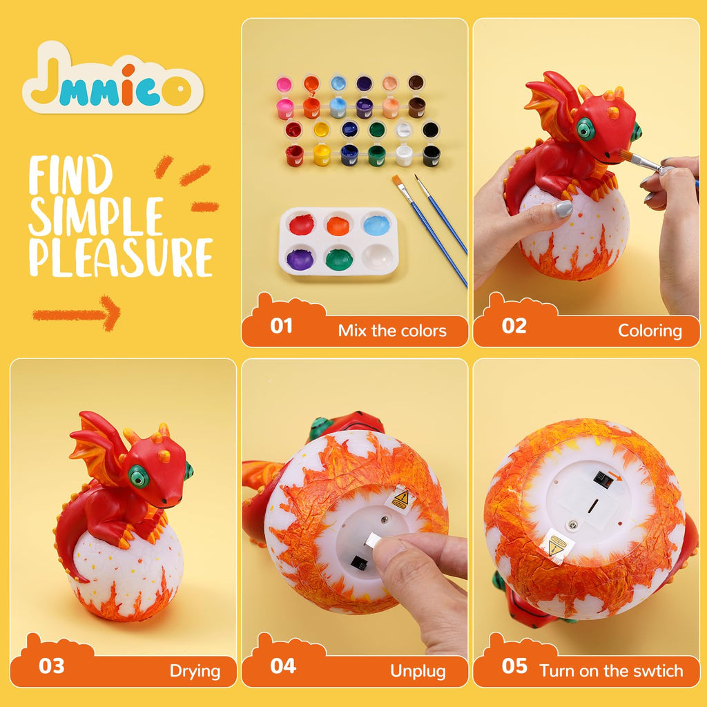 JMMICO Paint Your Own Dragon Lamp Craft Kit | DIY Night Light for Kids 6+