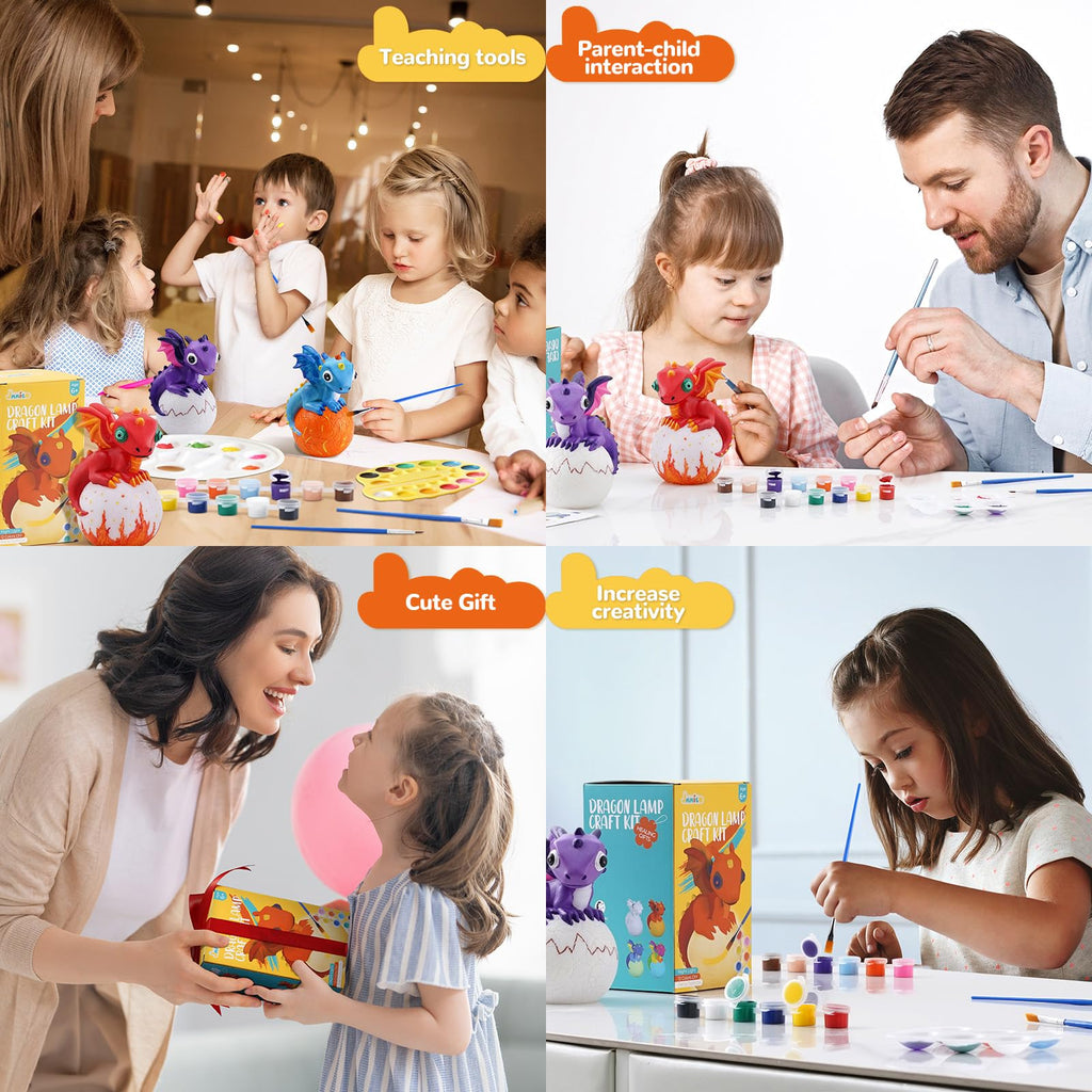 JMMICO Paint Your Own Dragon Lamp Craft Kit | DIY Night Light for Kids 6+