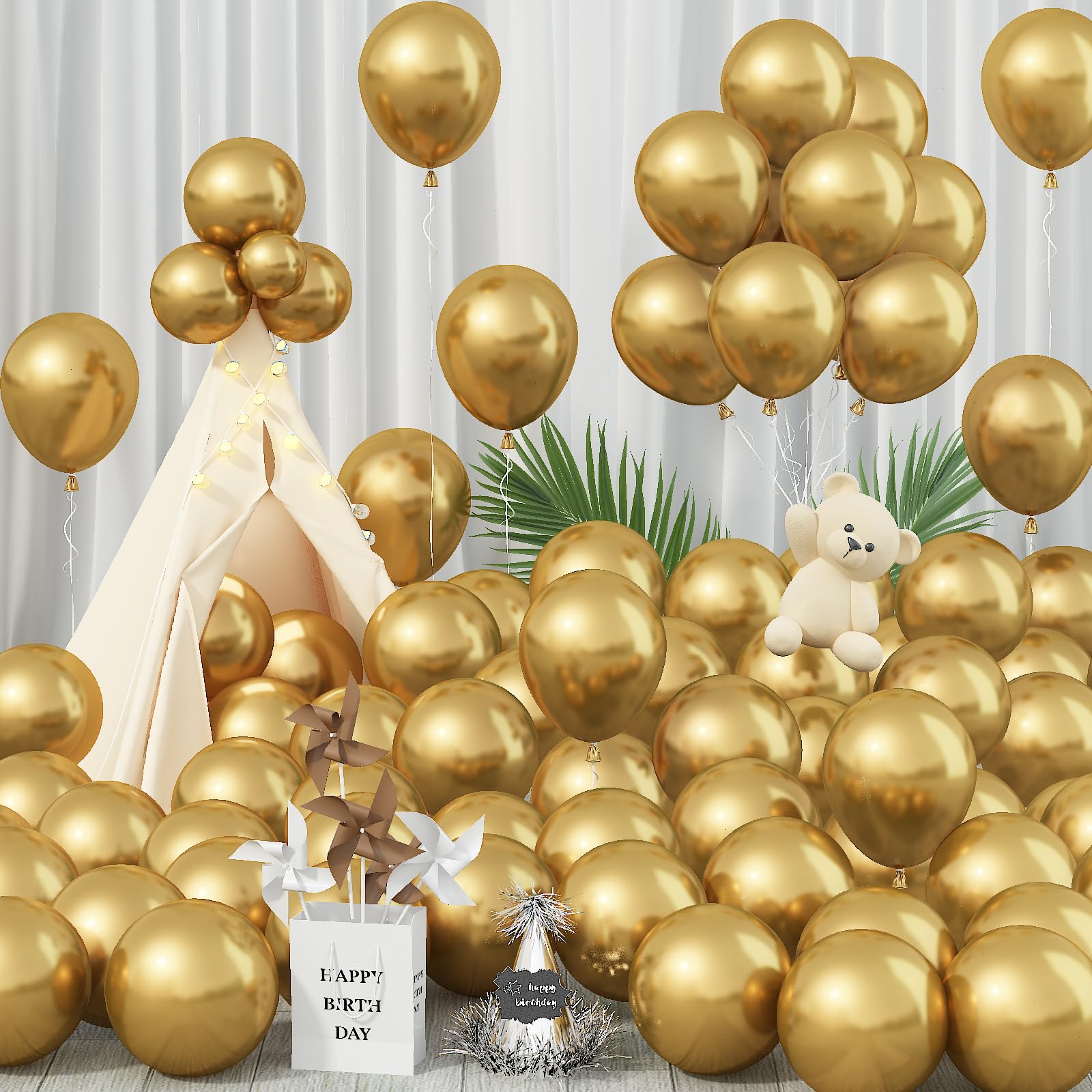 Jobkoo 100 Pack 12 Inch Gold Latex Balloons – Metallic Chrome Finish for Parties, Birthdays, Weddings, and More