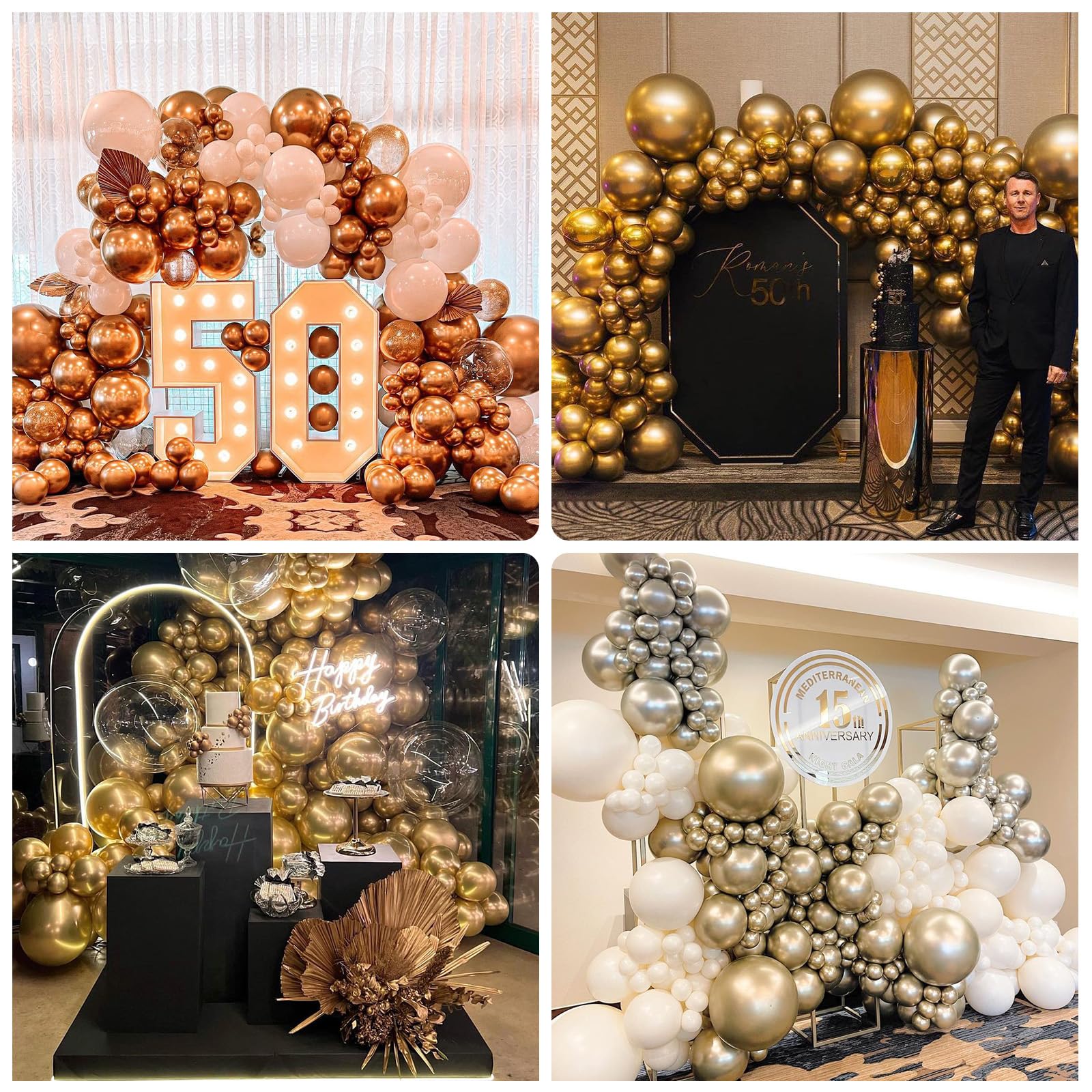 Jobkoo 100 Pack 12 Inch Gold Latex Balloons – Metallic Chrome Finish for Parties, Birthdays, Weddings, and More
