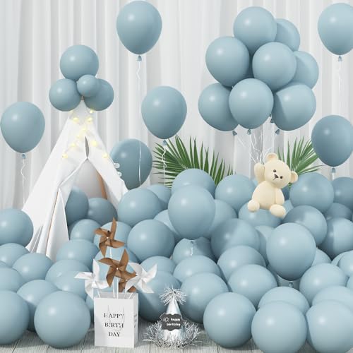 Jobkoo 100 Pack Dusty Blue Latex Balloons - 12 Inch Muted Blue Balloons for Birthday, Baby Shower, Boho Party Decorations