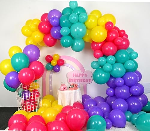 Jobkoo 132-Piece Pastel Balloon Arch Kit - Hot Pink, Teal, Yellow, Purple for Birthday Parties