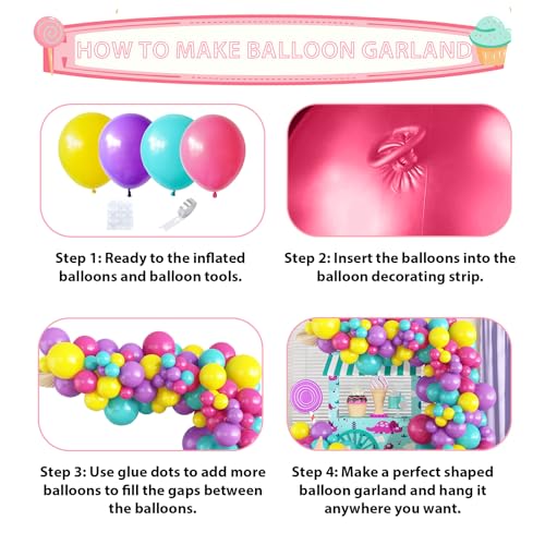 Jobkoo 132-Piece Pastel Balloon Arch Kit - Hot Pink, Teal, Yellow, Purple for Birthday Parties