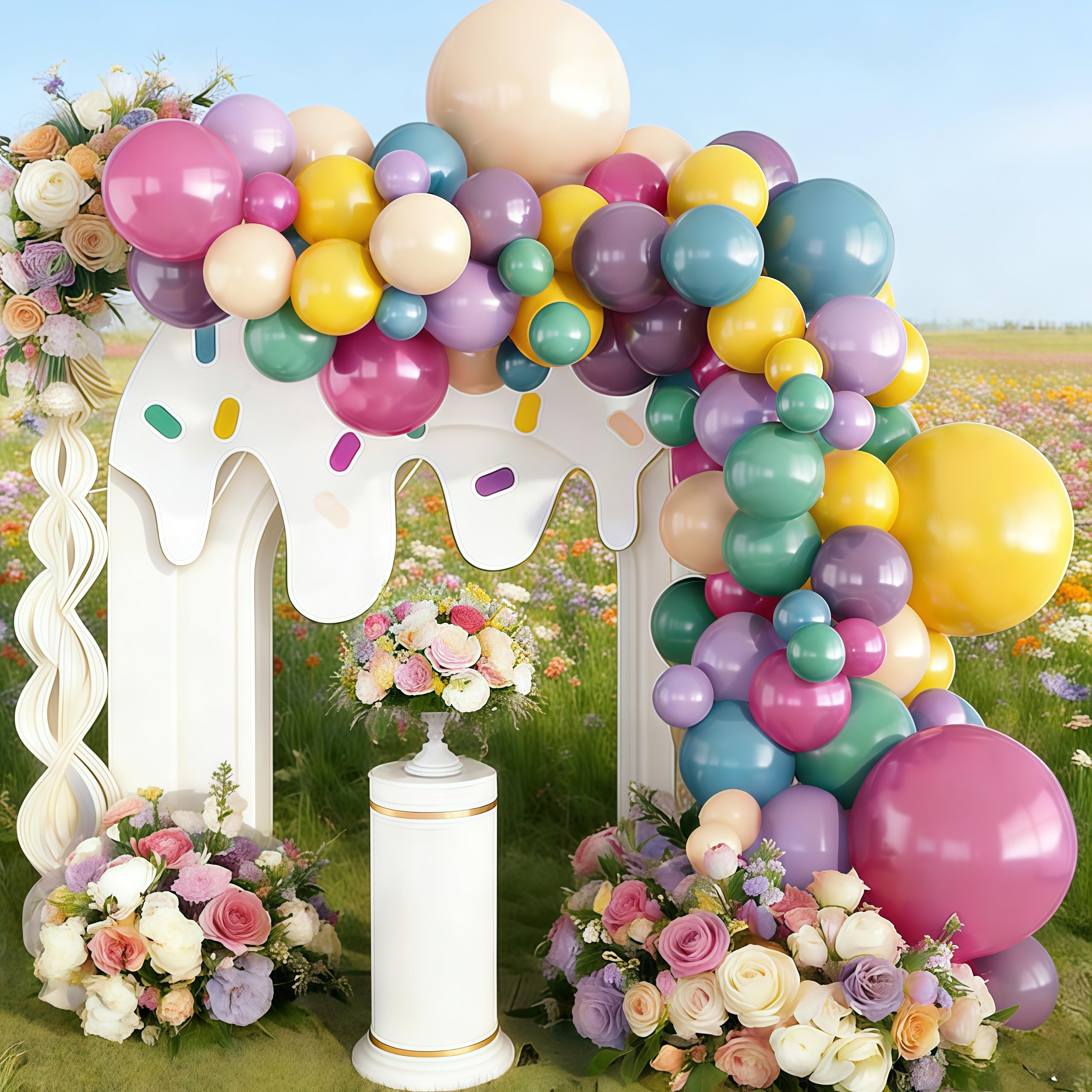 Jobkoo 135-Piece Spring Balloon Arch Kit – Pastel Candy Colors Pink Blue Purple Green Yellow for Baby Shower & Birthday Party